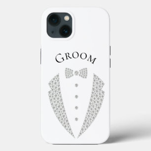 Elegant Groom Tuxedo Silver Typography Wedding iPhone 13 Case