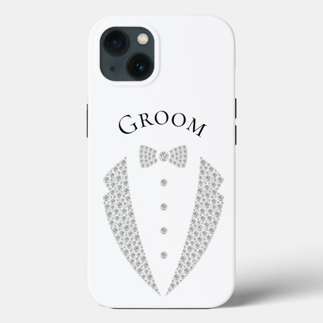 Elegant Groom Tuxedo Silver Typography Wedding Case-Mate iPhone Case (Back)