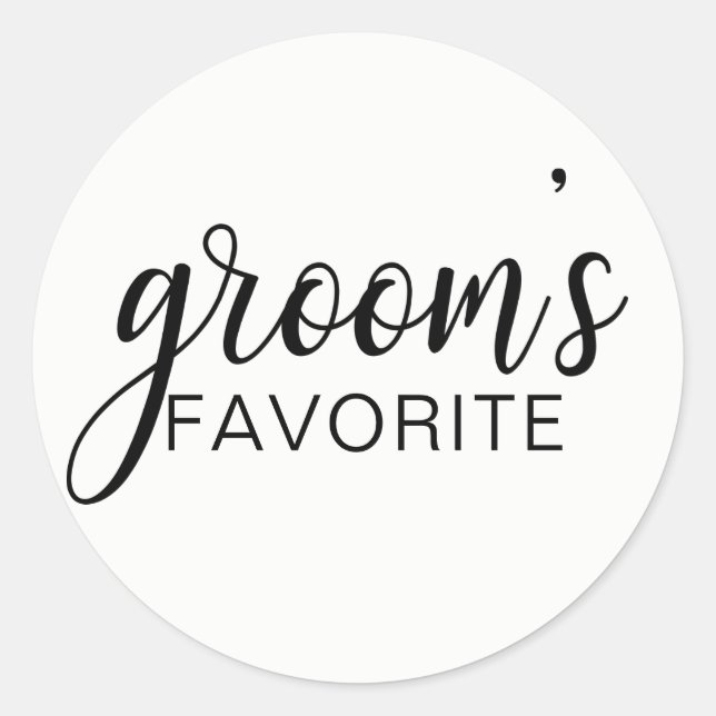 Elegant GROOM's FAVORITE Wedding Gift Favours Classic Round Sticker (Front)