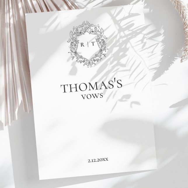 Elegant Groom's Wedding vows monogram crest Enclosure Card (Elegant Groom's Wedding vows monogram crest Enclosure Card)