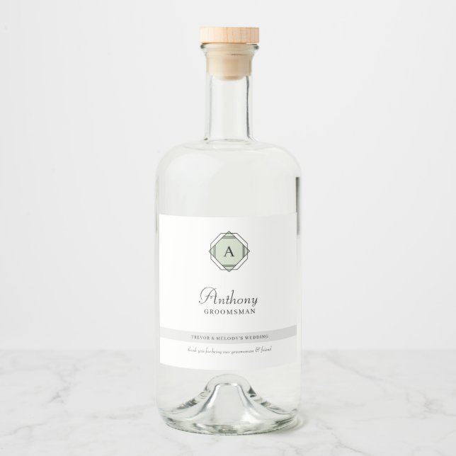 Elegant Groomsman Monogram  Liquor Bottle Label (Front)