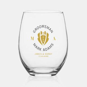 Elegant Groomsmen Best Man Gift Tuxedo Monogram Stemless Wine Glass