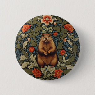 Elegant Groundhog William Morris Inspired 6 Cm Round Badge