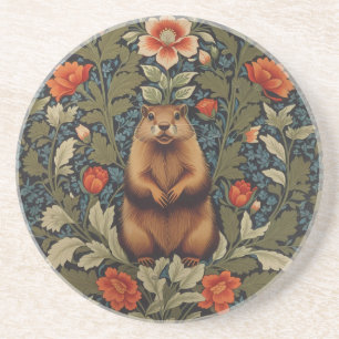Elegant Groundhog William Morris Inspired Coaster