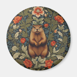 Elegant Groundhog William Morris Inspired Magnet