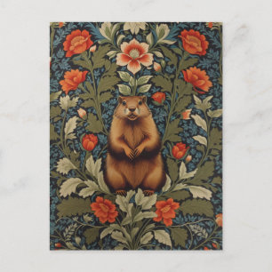 Elegant Groundhog William Morris Inspired Postcard