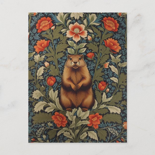 Elegant Groundhog William Morris Inspired Postcard (Front)