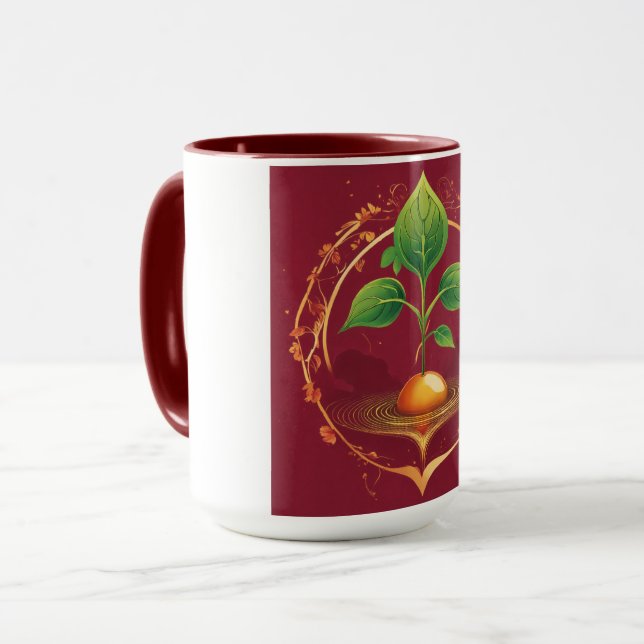 Elegant Growing Plant Design on Maroon Mug  (Front Left)
