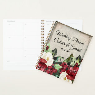 Elegant Grunge Dark Red Floral Goth Wedding Planner