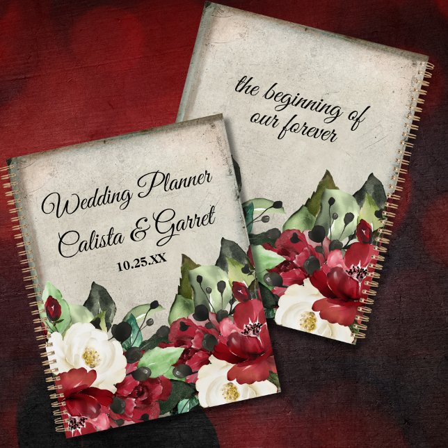Elegant Grunge Dark Red Floral Goth Wedding Planner (Creator Uploaded)