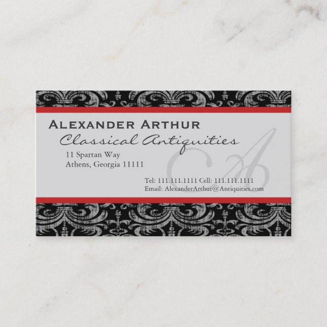 Elegant Grunge Interior Designer Antique Dealer Business Card (Front)