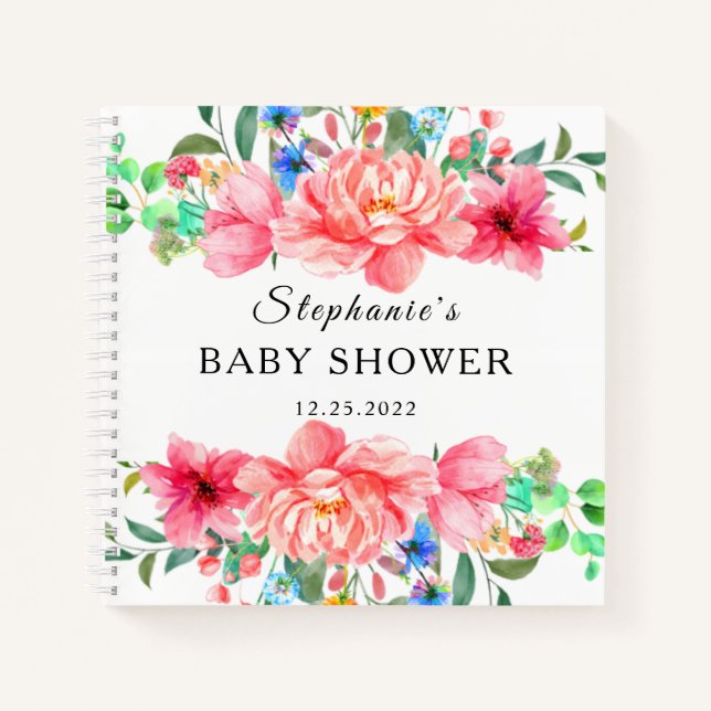  Elegant Guest Book Baby Shower Pink Rose Flower (Front)