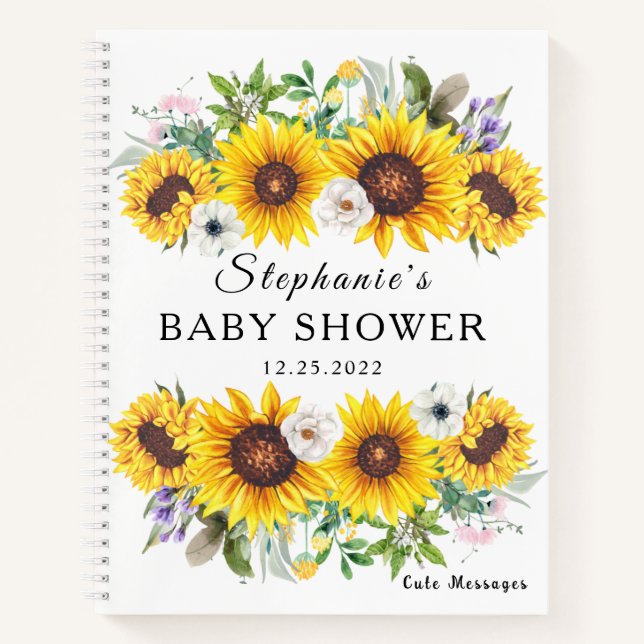 Elegant Guest Book Baby Shower Sunflower Flower (Front)