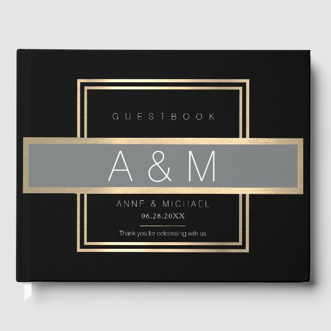 elegant guest messages black guest book (Front)