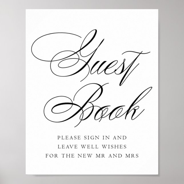 Elegant Guest Sign-In Black Calligraphy | Wedding Poster (Front)
