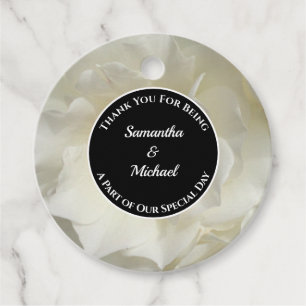 Elegant Guest Thank You White Rose Photo Wedding Favour Tags