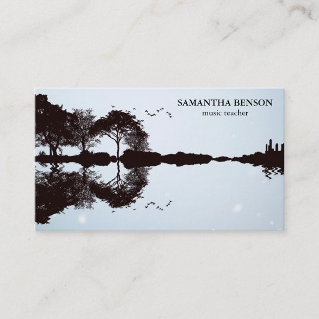 Elegant Guitar Lake Shadow Landscape Music Love  Business Card (Front)