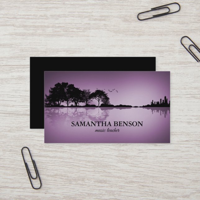 Elegant Guitar Lake Shadow Landscape Music Love  Business Card (Front/Back In Situ)