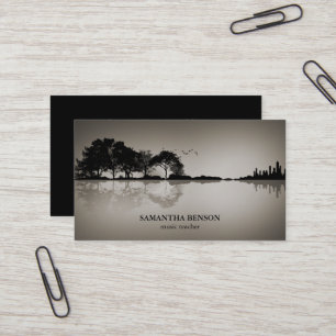 Elegant Guitar Lake Shadow Landscape Music Love Business Card