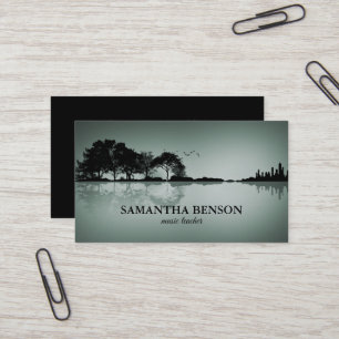 Elegant Guitar Lake Shadow Landscape Music Love Business Card