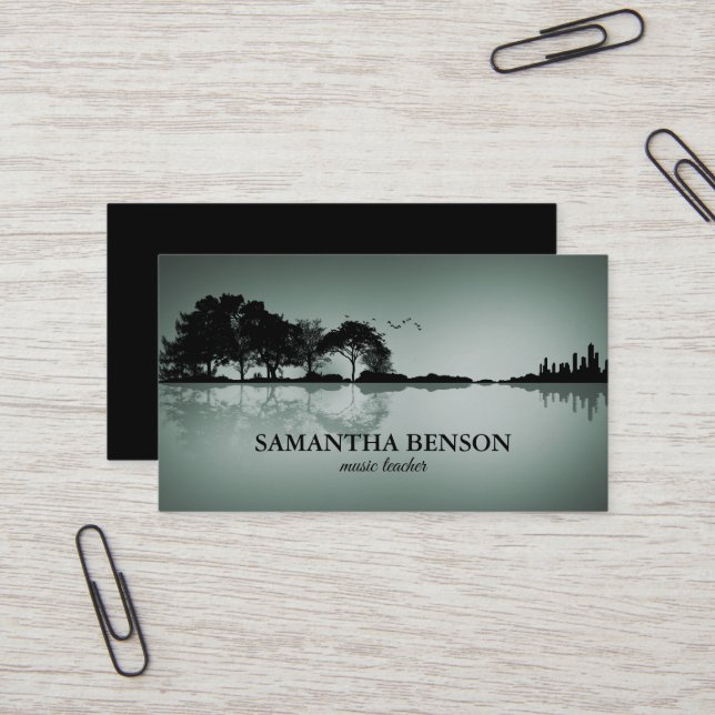Elegant Guitar Lake Shadow Landscape Music Love  Business Card (Front/Back In Situ)