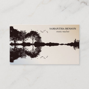 Elegant Guitar Lake Shadow Landscape Music Love Business Card