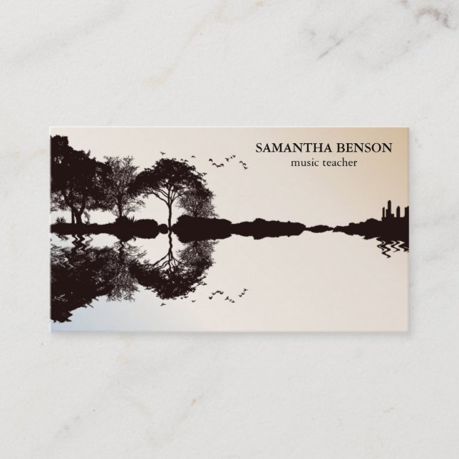 Elegant Guitar Lake Shadow Landscape Music Love  Business Card (Front)