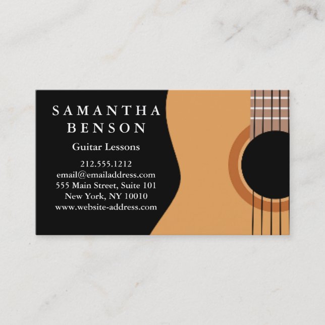 Elegant Guitar Lessons Black White Musical Abstrac Business Card (Front)