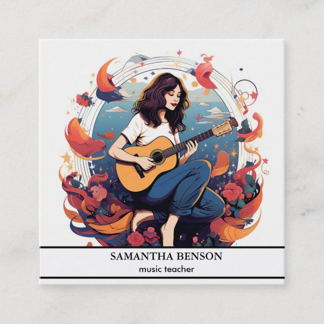 Elegant Guitar Music Love  Square Business Card (Front)