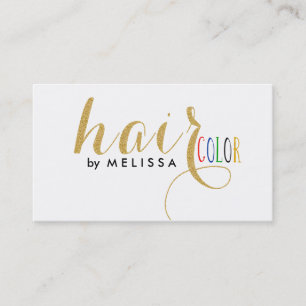 Elegant Hair Colour Gold Glitter Text Design Business Card