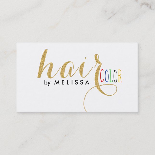 Elegant Hair Colour Gold Glitter Text Design Business Card (Front)