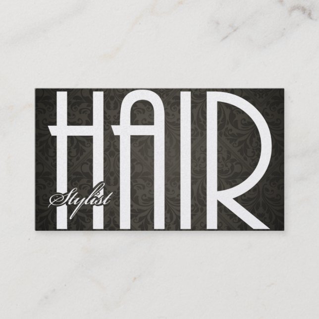 Elegant Hair Damask Stylist Business Cards (Front)