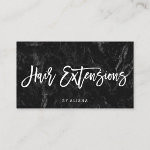 Elegant hair extensions script white black marble business card