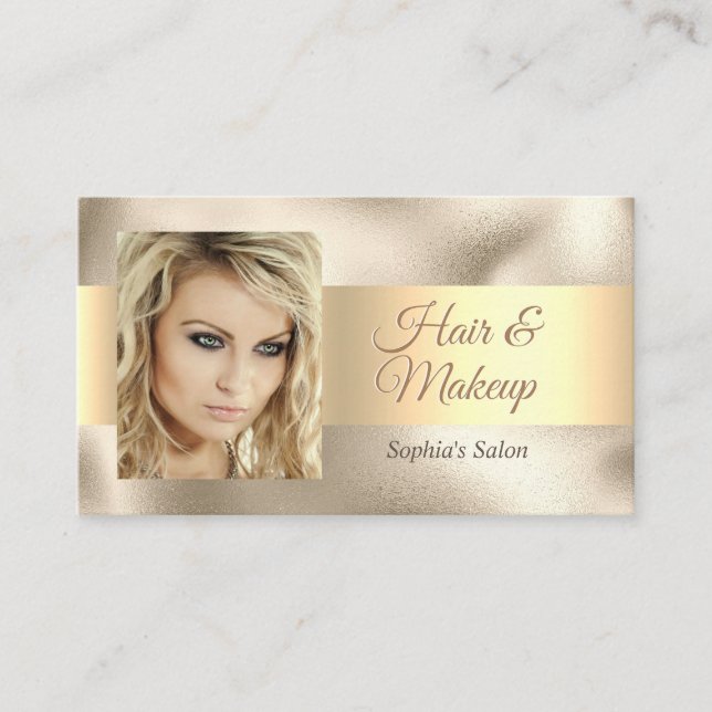 Elegant Hair & Makeup Salon, DIY Name & Info, Gold Business Card (Front)