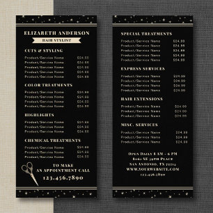 Elegant Hair Salon Black Price List Rack Card