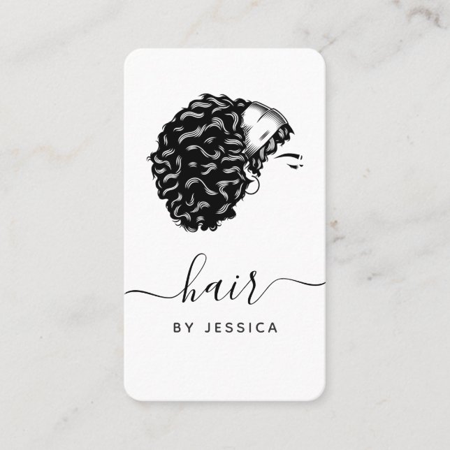 Elegant Hair Salon Black & White Afro Hair Girl    Business Card (Front)