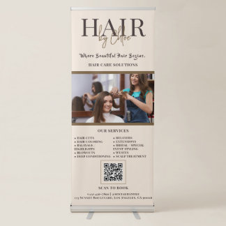 Elegant Hair Salon Photo Scan to Book QR Code Retractable Banner