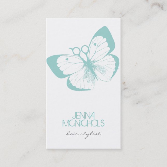 elegant hair stylist butterfly blue simple pretty business card (Front)