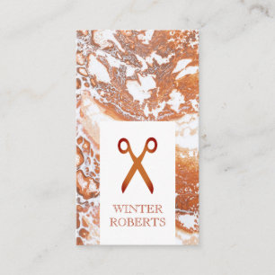Elegant hair stylist coral white marble business card