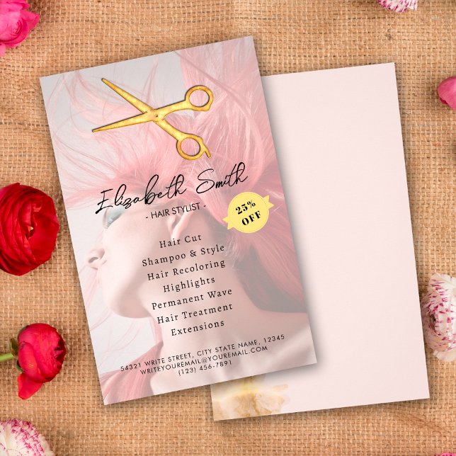 Elegant Hair Stylist Hair Gold Scissors Chic Pink Flyer (Creator Uploaded)