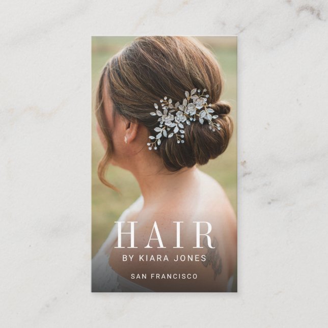 Elegant Hair Stylist Hair Photo Business Card (Front)