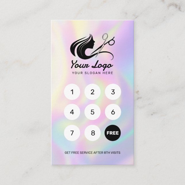 Elegant Hair Stylist Logo Reward Holograpgic Loyalty Card (Front)