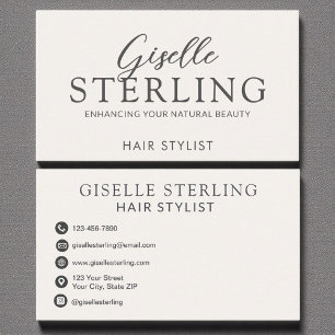 Elegant Hair Stylist Neutral Beige Script Business Card