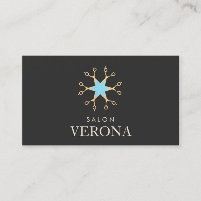 Elegant Hair Stylist Scissors Logo Salon Business Card (Front)