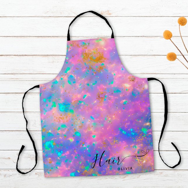 Elegant Hairdresser Fire Opal Hairstylist Name Apron (Creator Uploaded)