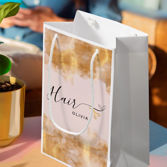 Elegant Hairdresser Gold Scissors Hairstylist Pink Small Gift Bag (Creator Uploaded)