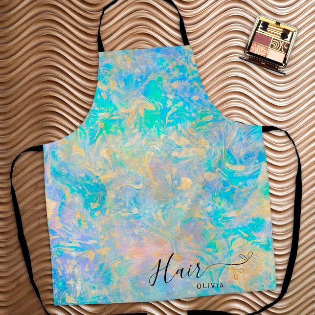 Elegant Hairdresser Opal Stone Hairstylist Name Apron (Creator Uploaded)