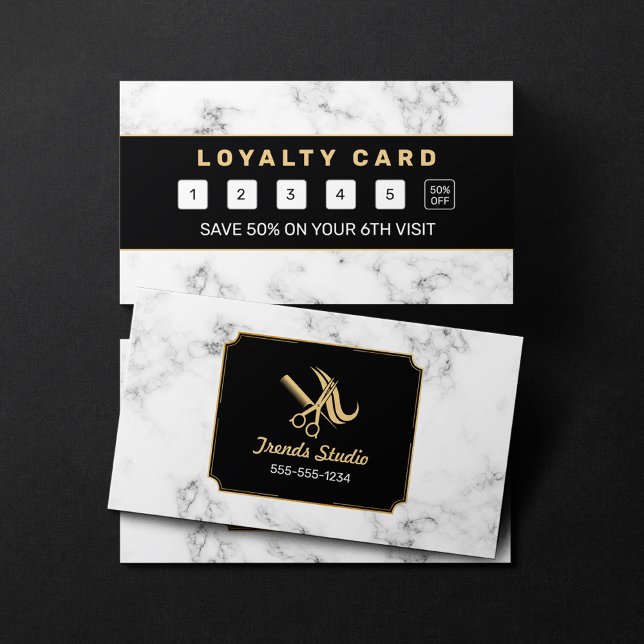 Elegant Hairstylist Black Gold Marble Loyalty Card (Creator Uploaded)