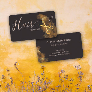Elegant Hairstylist Hair Gold Scissors Pink Grey Business Card