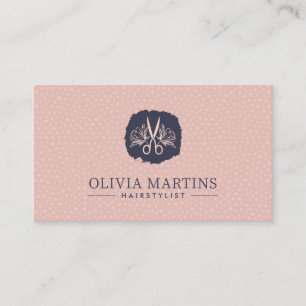 Elegant Hairstylist Petal & Charcoal QR Code Logo Business Card